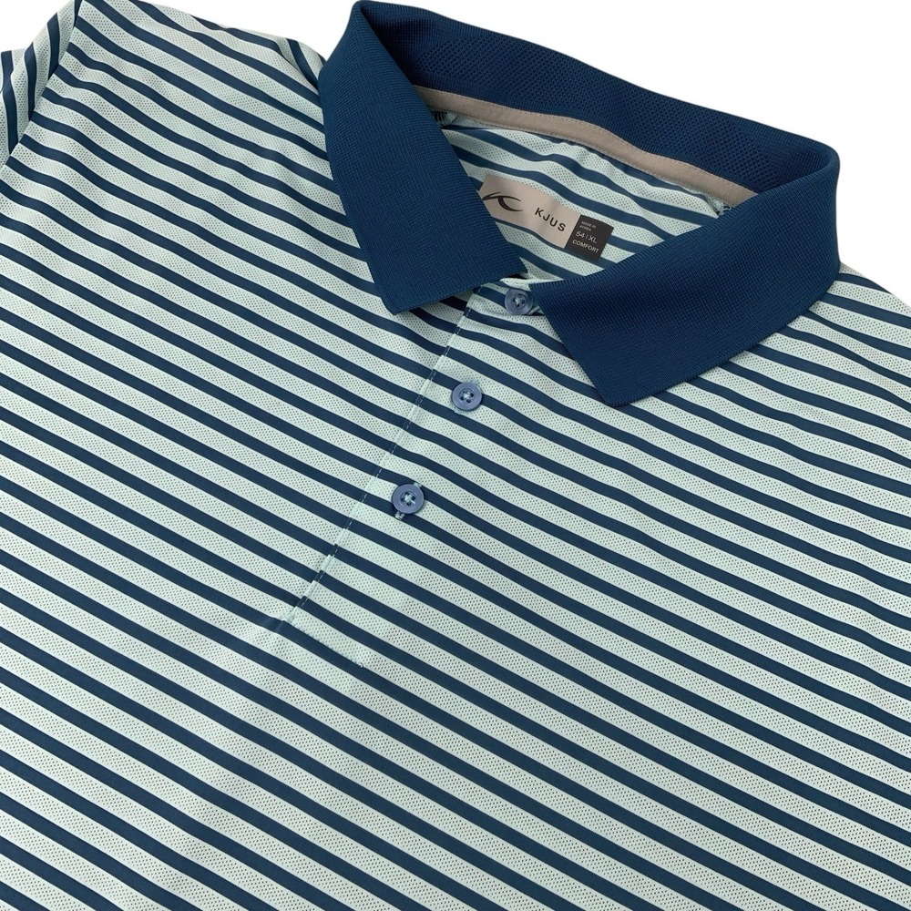 Kjus Golf Polo Shirt Size XL (54) Teal Turquoise Striped Comfort Lightweight